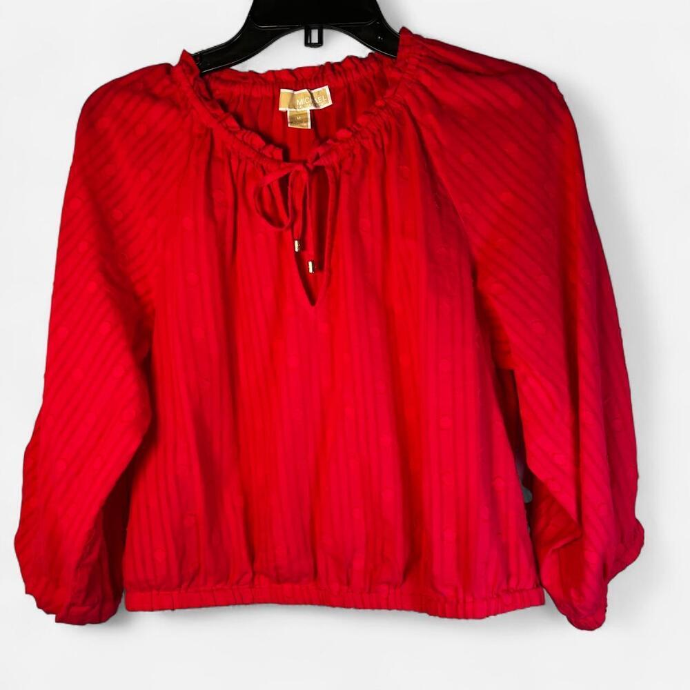 Michael Kors - Women's Red Keyhole Tassel Peasant Blouse - Size Medium